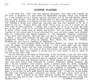 Sumner Warner bio, History of the 13th VT